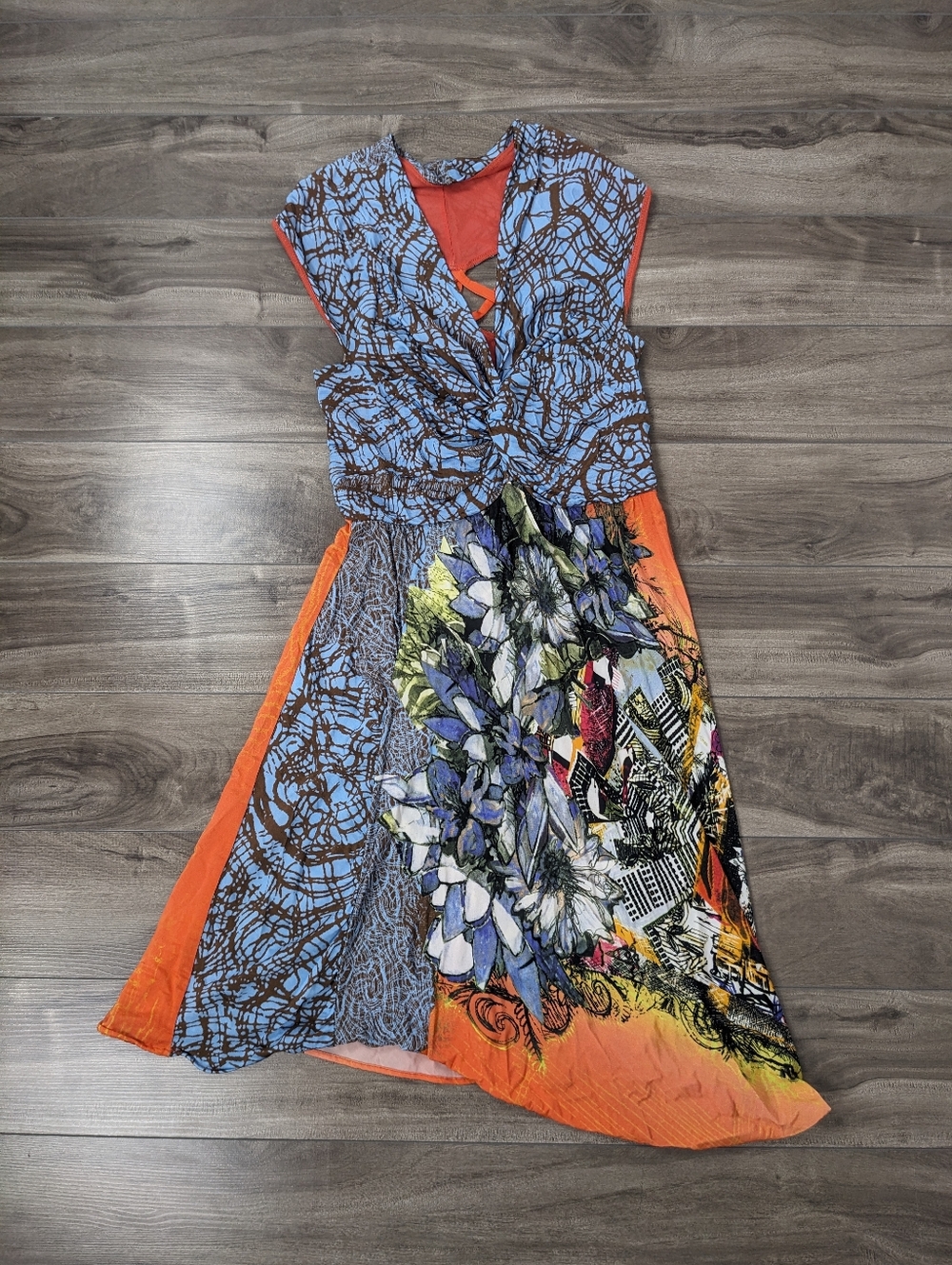 Save The Queen Women's Dress Size XL Floral Mesh Cutout Stretch Y2K Italy